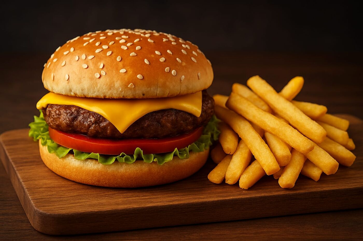 Beef cheeseburger with fries