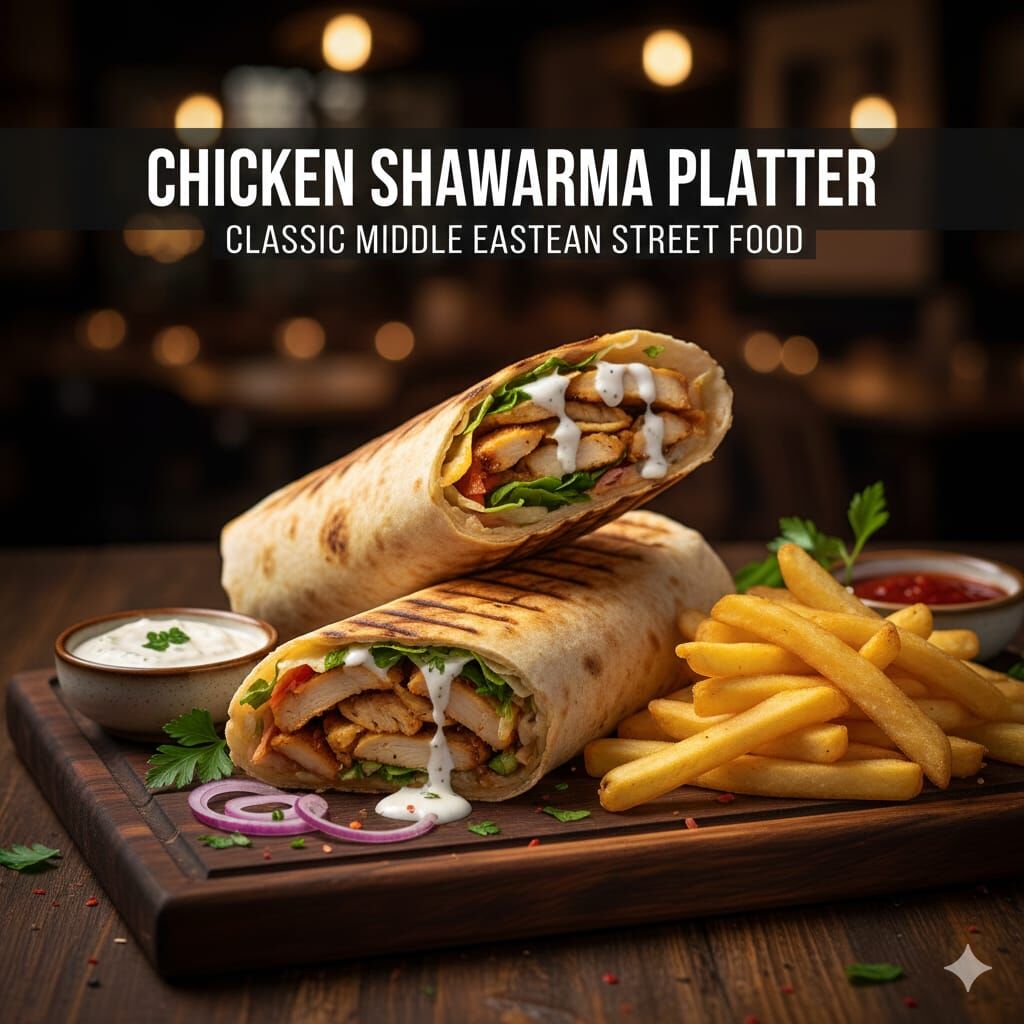 Chicken shawarma platter with fries